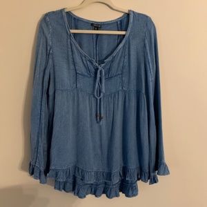 HANNAH Blue Boho Top Size Large